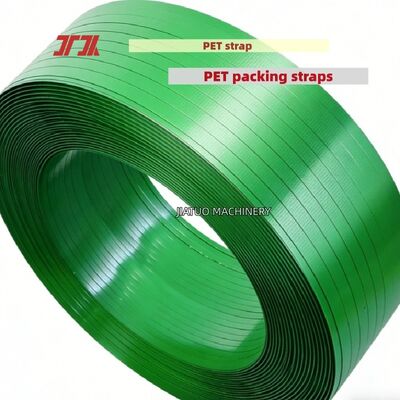 สายพานรัด PET อัตโนมัติ สีเขียว สายพานบรรจุ PET ขนาด 9 ถึง 25 มม. พร้อมเกล็ดขวด PET 100%