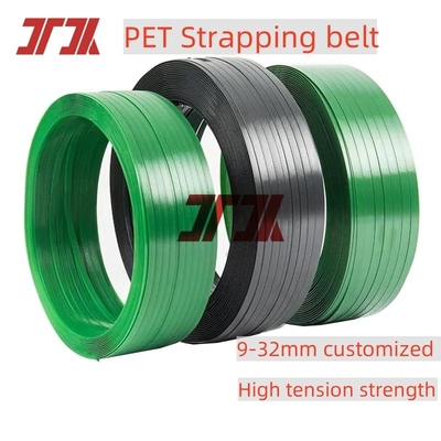 ขายปลีก 9-32 มิลลิเมตรที่กําหนดเอง สีเขียว PET โพลีเอสเตอร์ พลาสติก สแตนเลส Strapping Belt สําหรับอิฐ หินบรรจุ