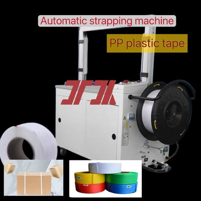 เครื่องแพ็คบรรจุภัณฑ์ความเร็วสูง เทป PP ขนาด 5-15 มม. เครื่องรัดสายอัตโนมัติ เครื่องรัดสายตั้งโต๊ะ