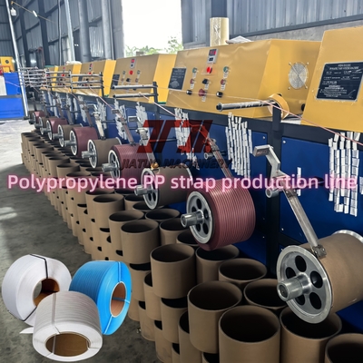 80KW เครื่องทําสายพับ PP อัตโนมัติเต็ม ความยืดหยุ่นปรับได้ ความกว้าง 5-19mm